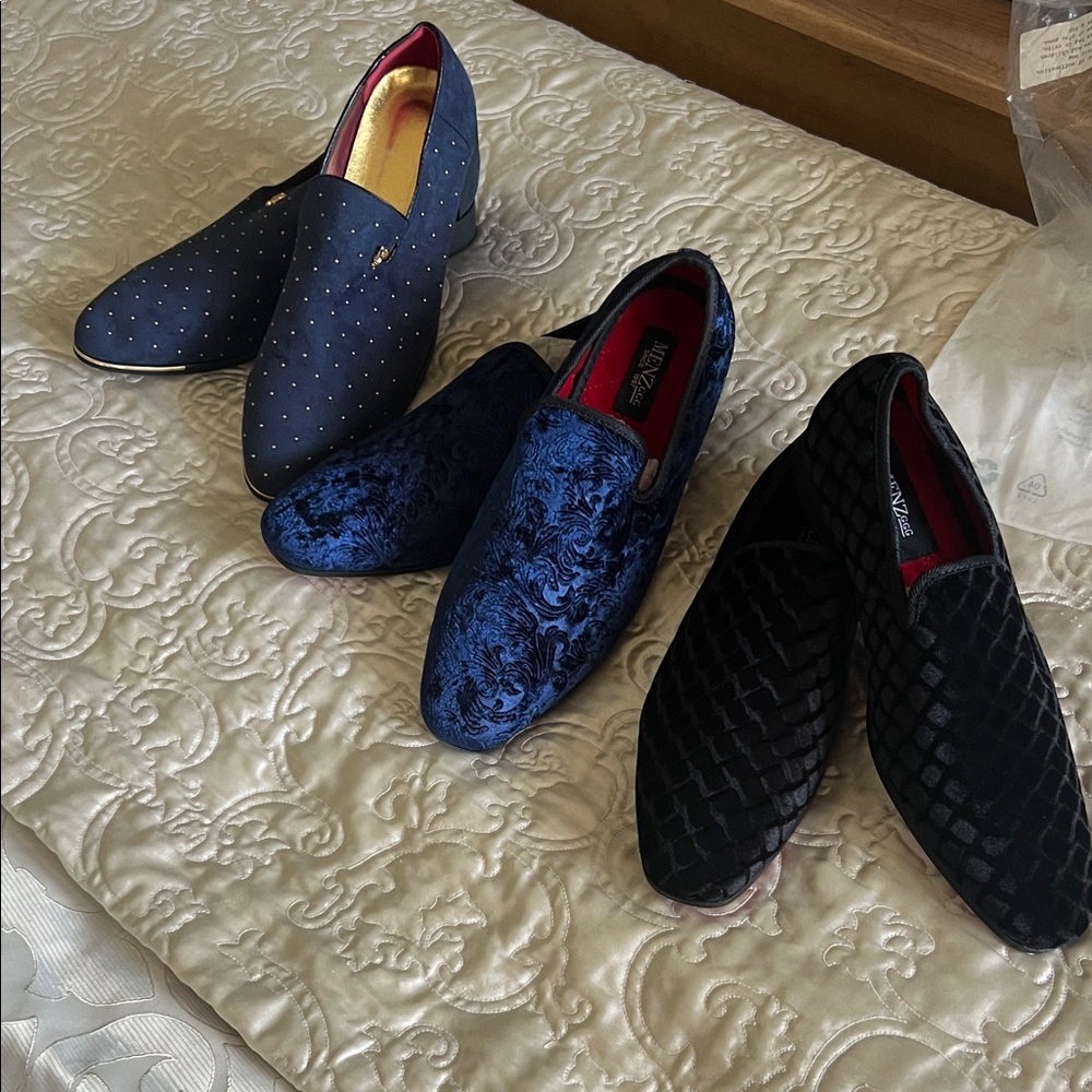 Men's Velvet Slip-On Loafers in Blue and Black - Luxe Evening Slip-Ons
